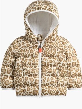 Save The Duck Dag Leopard Print Puffer Jacket Cream/Brown Sz 12-18 Months NWT